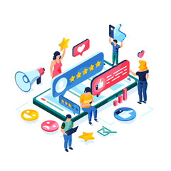 social media feedback isometric illustration marketing and services concept