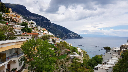 Lovely View from the Cliffside Village Positano, province of Salerno, the region of Campania,...