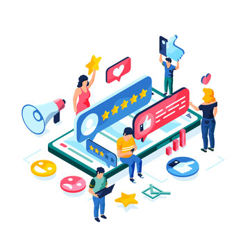 Social Media Feedback Isometric Illustration Marketing And Services Concept