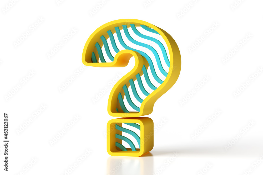 Poster 3d question mark designed with yellow outline and bluish waves pattern. funny toy new trending style