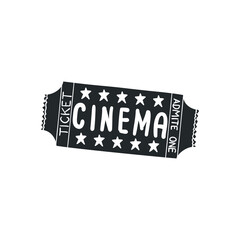 Obraz premium Ticket Cinema Icon Silhouette Illustration. Film Admission Vector Graphic Pictogram Symbol Clip Art. Doodle Sketch Black Sign.