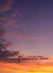 Sunset sky vertical with colorful sunlight in the evening on twilight