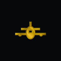 Airplane gold plated metalic icon or logo vector