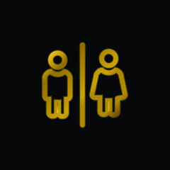 Bathrooms For Men And Women Outlines Sign gold plated metalic icon or logo vector