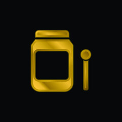Baby Food gold plated metalic icon or logo vector
