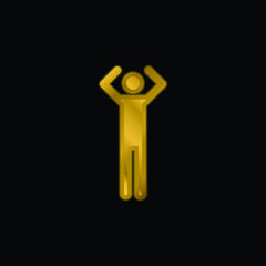 Basic Figure With Arms Up gold plated metalic icon or logo vector