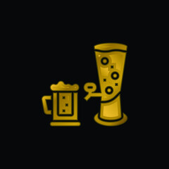 Beer gold plated metalic icon or logo vector