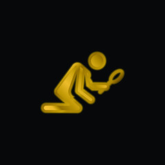 Archeologist gold plated metalic icon or logo vector