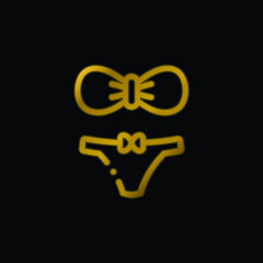 Bikini gold plated metalic icon or logo vector
