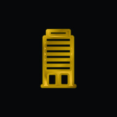 Big Building gold plated metalic icon or logo vector