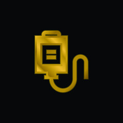 Blood Bag gold plated metalic icon or logo vector