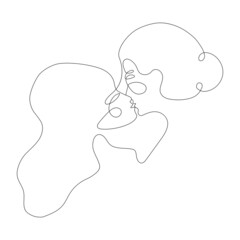 Two woman faces abstract one continuous line portrait. Modern minimalist style illustration for posters, t-shirts prints, avatars, pstcard and brochure. Lovers kiss, romantic relationship concept