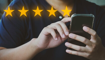 Customer review good rating concept, customer review by five star feedback, positive feedback.