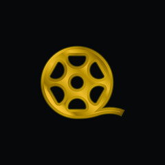 Big Film Roll gold plated metalic icon or logo vector
