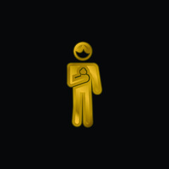 Boy With Ice Cream Cone In gold plated metalic icon or logo vector