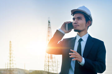 Manager call phone outdoor work architect building background