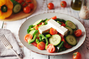Traditional Greek salad on the plate