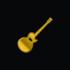Acoustic Guitar Silhouette gold plated metalic icon or logo vector