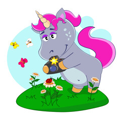 Cartoon unicorn singing in karaoke