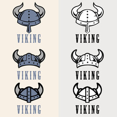 Helmet Viking Logo Template. Viking character head helmet an icon logo design inspiration. Helmet Viking logo set.
