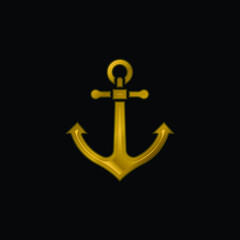 Anchor gold plated metalic icon or logo vector
