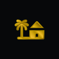 Beach gold plated metalic icon or logo vector