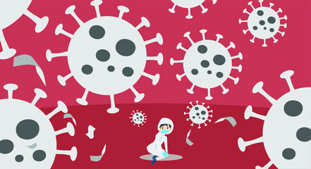 The illustrate of Medical Staff in PPE suit among coronavirus COVID-2019.