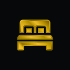 Bed gold plated metalic icon or logo vector
