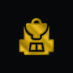 Backpack gold plated metalic icon or logo vector