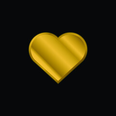 Big Heart gold plated metalic icon or logo vector