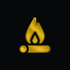 Bonfire gold plated metalic icon or logo vector