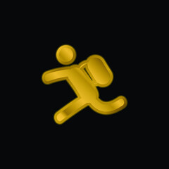 Backpacker Running gold plated metalic icon or logo vector