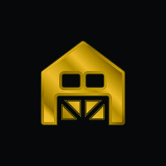 Barn gold plated metalic icon or logo vector