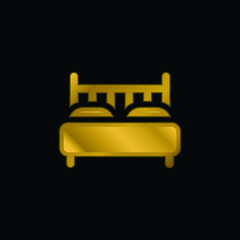 Bed gold plated metalic icon or logo vector