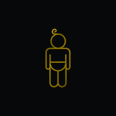 Baby Wearing Diaper Outline gold plated metalic icon or logo vector