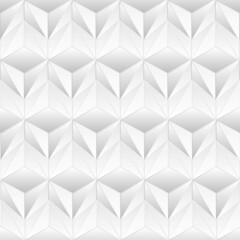 Abstract white triangular background. Extruded triangle tiles. Interior design concept. 3d render illustration. Geometry pattern. Random cells. Polygonal plaster surface.