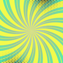Halfdot swirl sunburst vector background in yellow and light green color