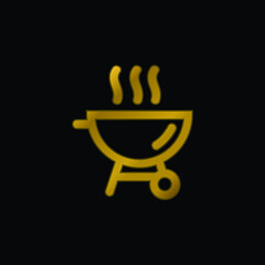 Barbecue gold plated metalic icon or logo vector