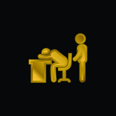 Boss Catching A Worker Sleeping gold plated metalic icon or logo vector