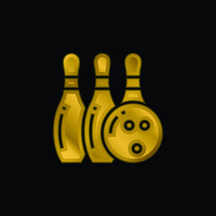 Bowling gold plated metalic icon or logo vector
