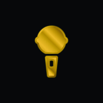 Big Karaoke Microphone gold plated metalic icon or logo vector