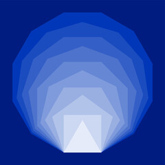Blue convex regular polygons, placed inside each other. Equiangular and equilateral polygons with the same line segment length, from a triangle to a dodecagon, showing Mach bands, an optical illusion. - obrazy, fototapety, plakaty