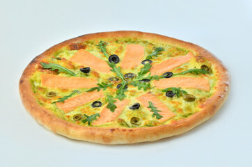 pizza with seafood on white background