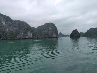 rocks and mountains in the sea