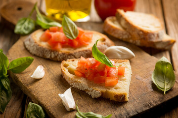 Bruschetta traditional italian recipe bread and tomatoes