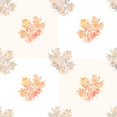 Vector seamless watercolor pattern maple leaf element. Silhouette with nature background