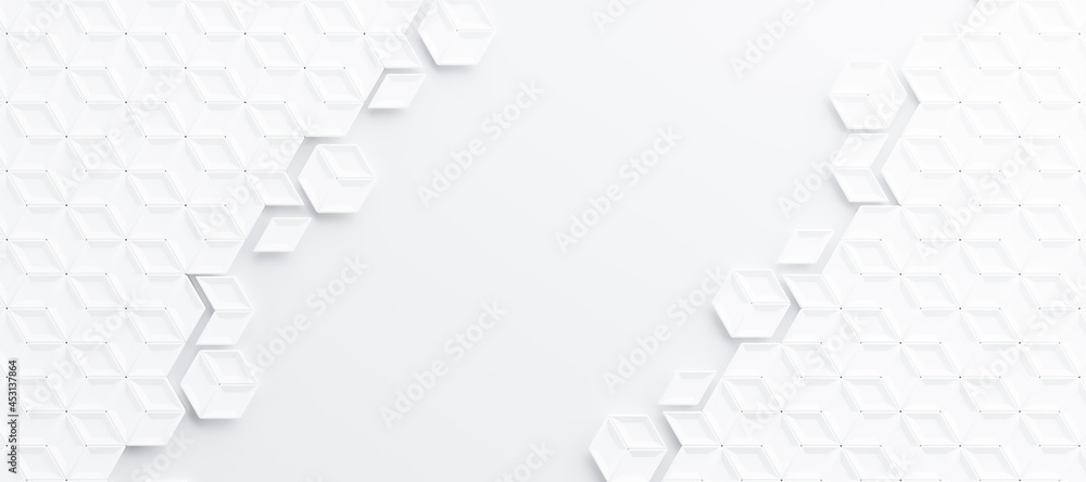 Poster abstract and illustration of white box or cube background,light and shadow with free space, 3d rende