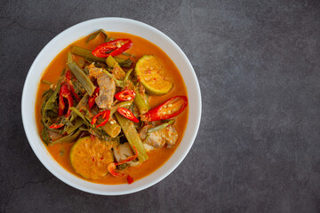 Thai pork curry with morning glory