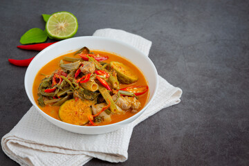 Thai pork curry with morning glory