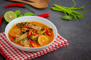 Thai pork curry with morning glory